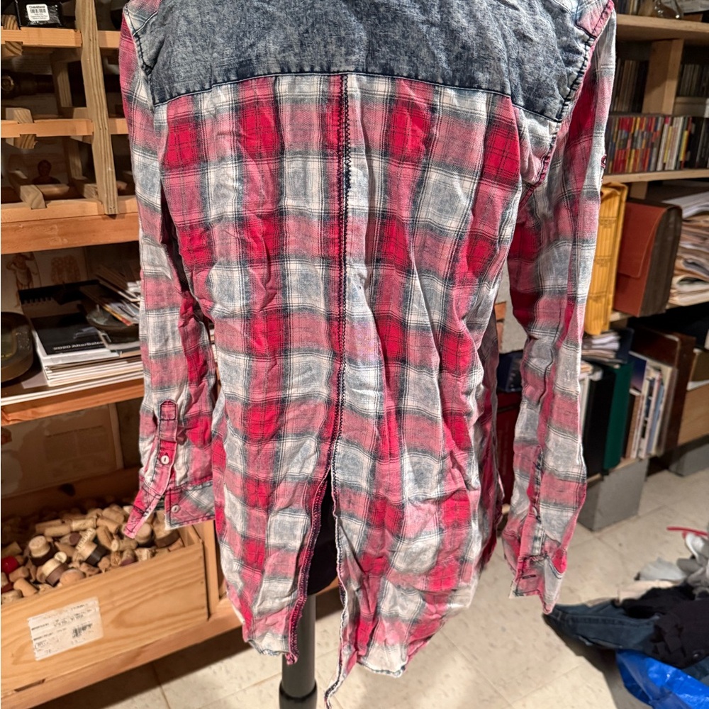 Affliction Red and Gray Plaid Shirt - Picture 5 of 7